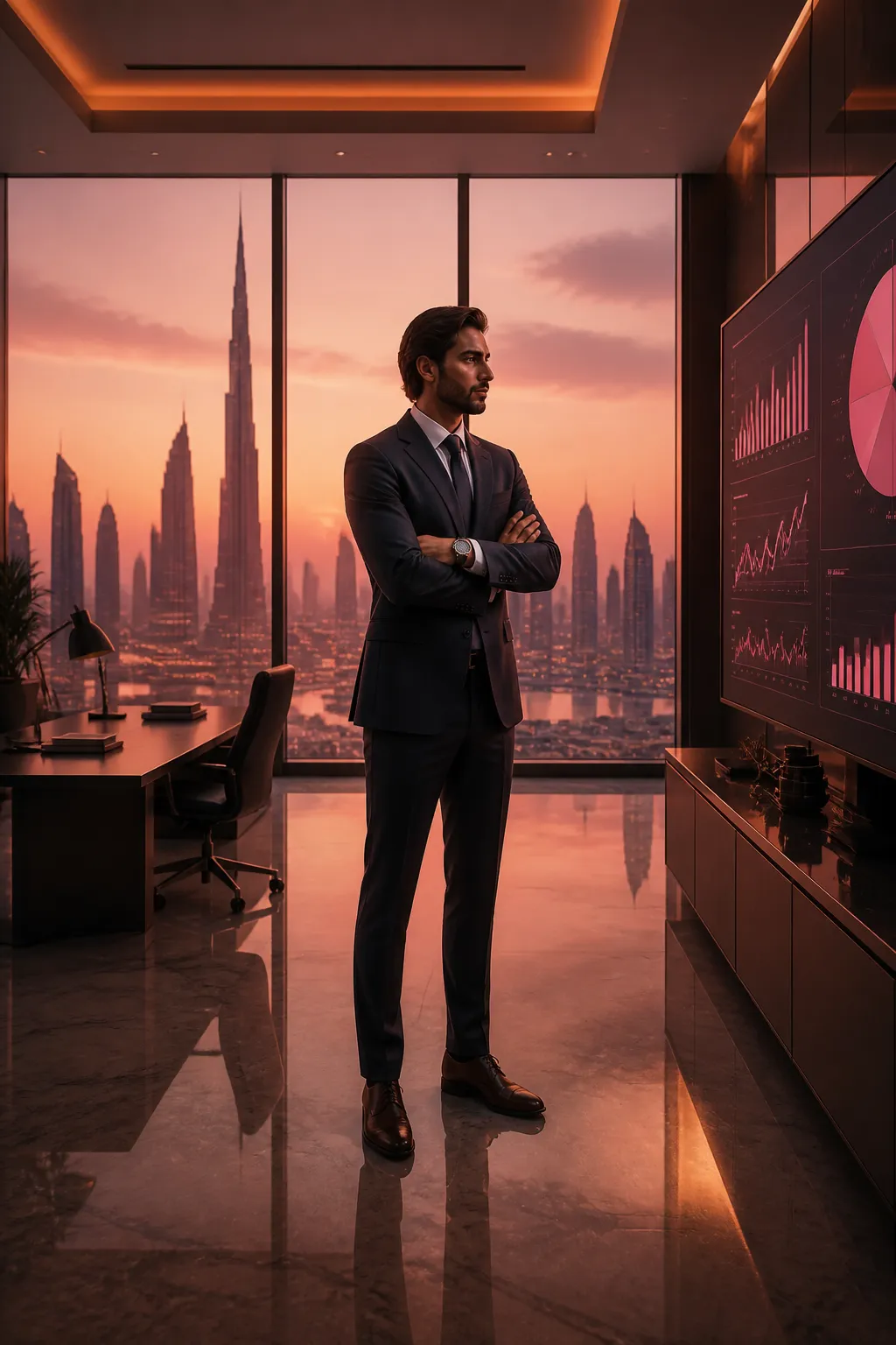 AI automation specialist reviewing commercial real estate analytics in a modern office